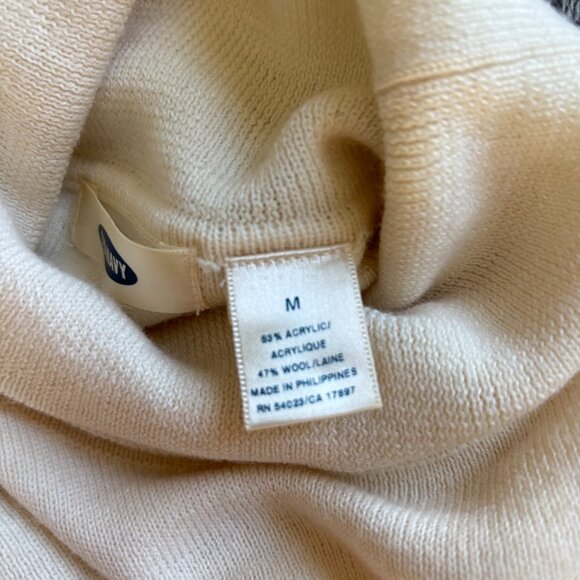 Old Navy Women Sweater Cream Wool Blend Turtleneck Preppy Heritage Neutral 19166 - Picture 4 of 8